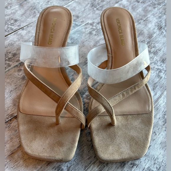 Preloved VERONICA BEARD Alanis Kitten Heel Slide Sandals in Sand Size 6.5 - Picture 1 of 8